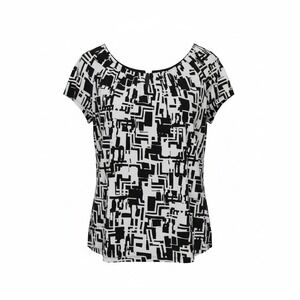 Axcess Liz Claiborne Womens XL Black White Geometric Abstract Scoop Neck Blouse